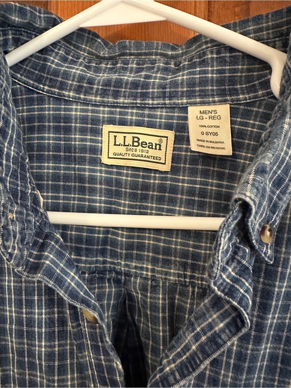 L.L. Bean Men's Blue and White Plaid Button-Down Shirt - Picture 3 of 8